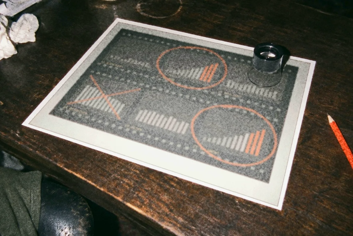 A printed contact sheet of accounts on a desk, the ones worth a call circled in orange wax pencil